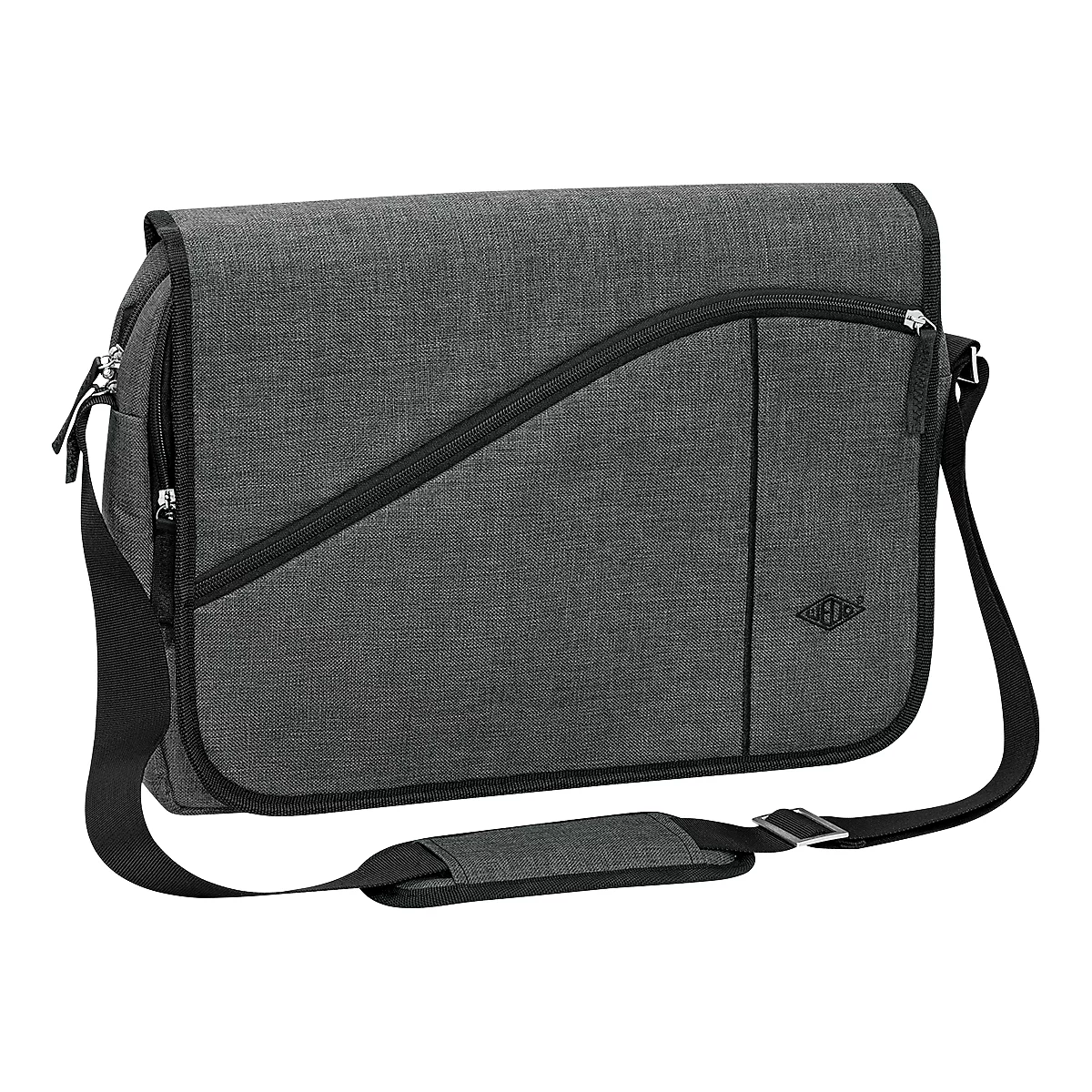 Sac massage COLLEGE, polyester, poche intérieure pour ordinateur, bandoulière capitonnée, l. 400 x P 100 x H 300 mm, gris chiné